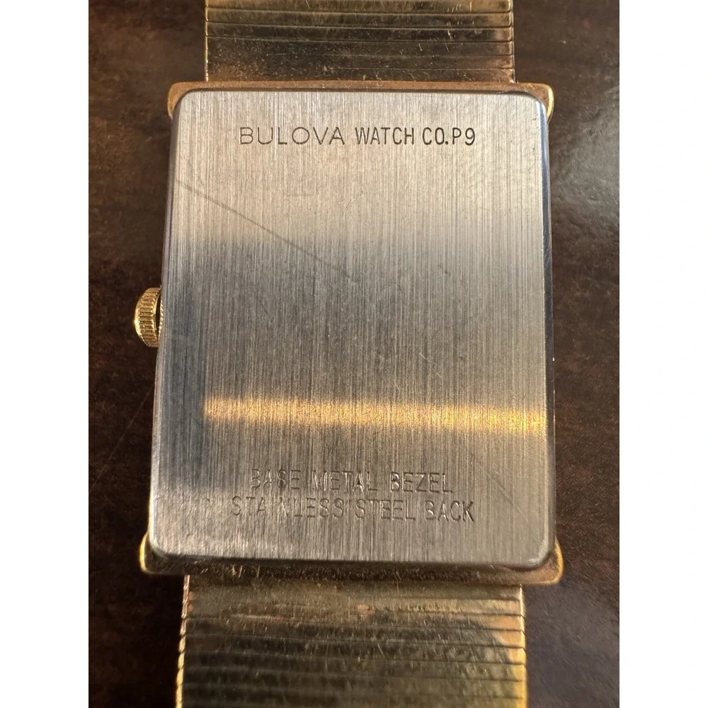 BULOVA Gold Quartz Mens Watch Co.P9 92R06 Gem Rectangle Face Needs Battery‎